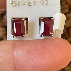 Natural Red Ruby Gemstone Earrings in 925 Sterling Silver Emerald Cut 7X5mm
